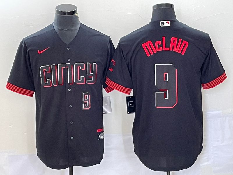 Men Cincinnati Reds #9 Mclain Nike Black 2023 City Connect Replica Player MLB Jersey6